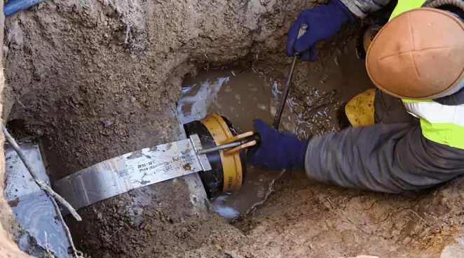 Technician performing underground drainage repair for foundation protection and gutter systems in Birmingham, AL